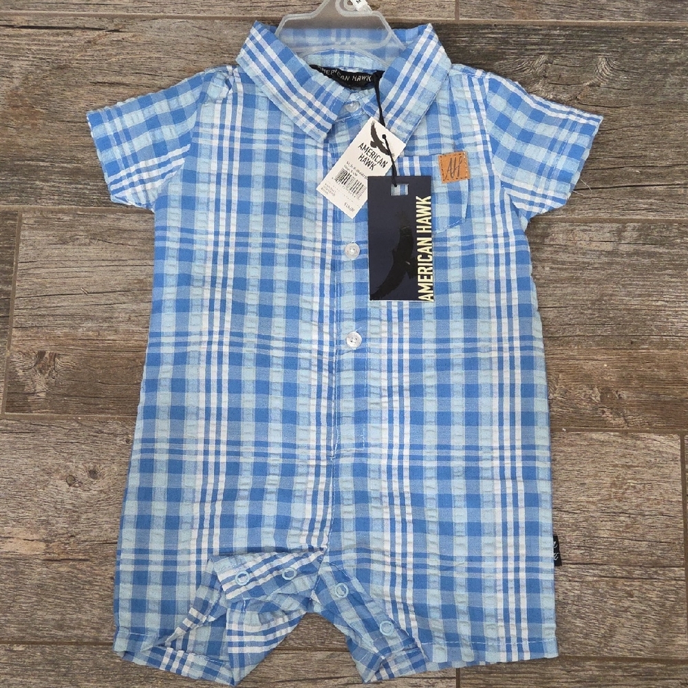 American Hawk Blue Plaid Baby Button Down